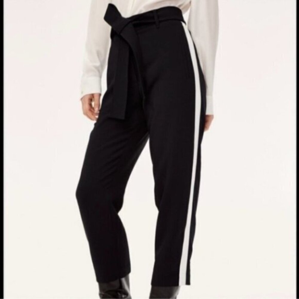 Aritzia Wilfred Tuxedo Pant 00 Stripe Pleated Trousers High Waist Straight leg